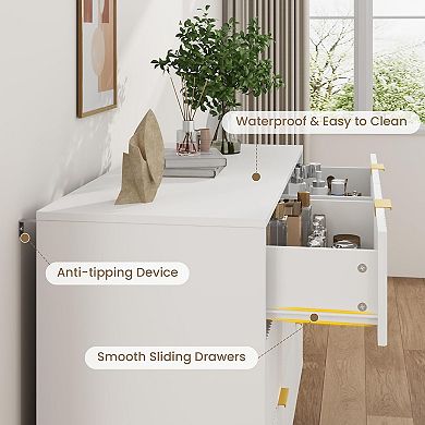 Modern Fluted Bedside Table, Tall Wooden Bedside Table with Metal Handles, 6 Drawers