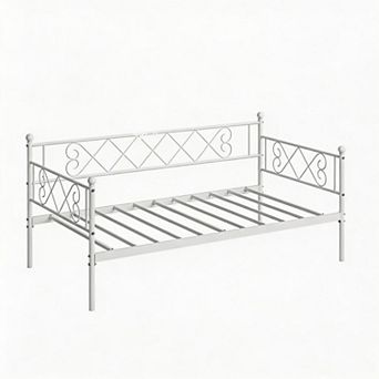 Twin Daybed with Heart-Shaped Headboard, Steel Slat Support, Headboard Sofa Bed for Living Room