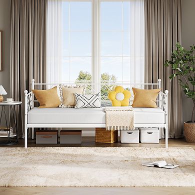 Twin Daybed with Heart-Shaped Headboard, Steel Slat Support, Headboard Sofa Bed for Living Room