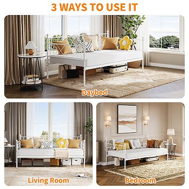 Twin Daybed with Heart-Shaped Headboard, Steel Slat Support, Headboard Sofa Bed for Living Room