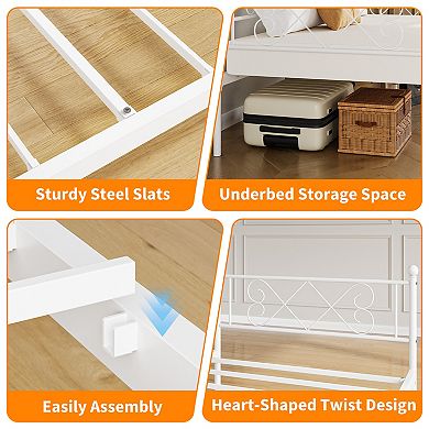Twin Daybed with Heart-Shaped Headboard, Steel Slat Support, Headboard Sofa Bed for Living Room