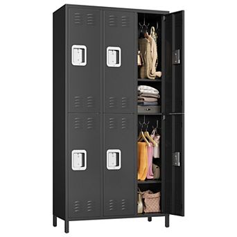 Heavy Duty Steel Office Storage Locker Cabinet, 6 Doors, 6 Shelves, 12 Hooks, Locking Organizer