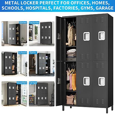 Heavy Duty Steel Office Storage Locker Cabinet, 6 Doors, 6 Shelves, 12 Hooks, Locking Organizer