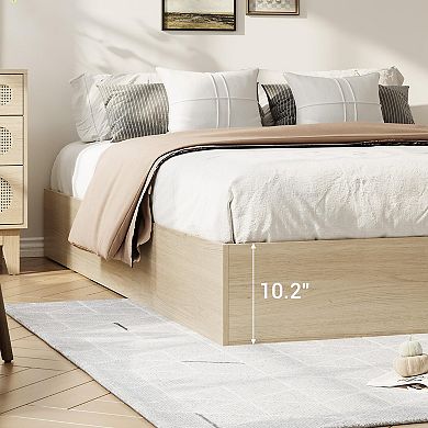 Bed Frame with 2 Storage Drawers, Wooden Low Profile Bed Frame, No Headboard, No Box Spring Needed