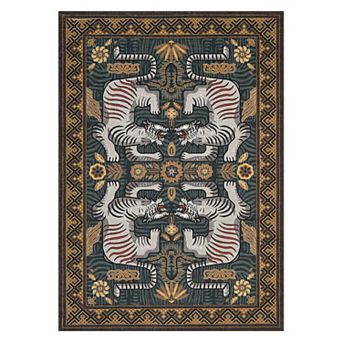Vintage Tiger Animal Print Machine Washable Rug with Rubber Backing Boho Foldable Non Slip Carpet