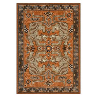 Vintage Tiger Animal Print Machine Washable Rug with Rubber Backing Boho Foldable Non Slip Carpet
