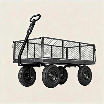 1000LBS Heavy Duty Steel Garden Cart, Utility Wagon with Removable Mesh Sides for Garden, Farm