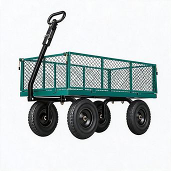 1000LBS Heavy Duty Steel Garden Cart, Utility Wagon with Removable Mesh Sides for Garden, Farm