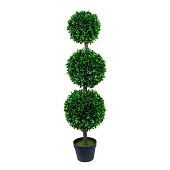 Artificial Topiary Tree 3 tier Ball, Faux Boxwood Topiary Plant with Pot, Lifelike Fake Greenery
