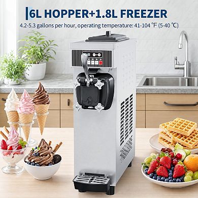 Commercial Soft Serve Ice Cream Machine - 21.2 QT/H Yield, 1500W Single-Flavor Countertop Maker