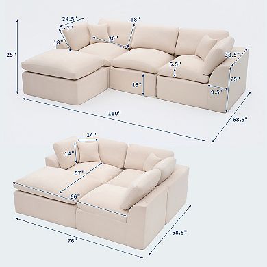 Cloud Sectional Sofa with Chaise, L-Shaped Modular Memory Foam Couch, No Assembly, for Living Room