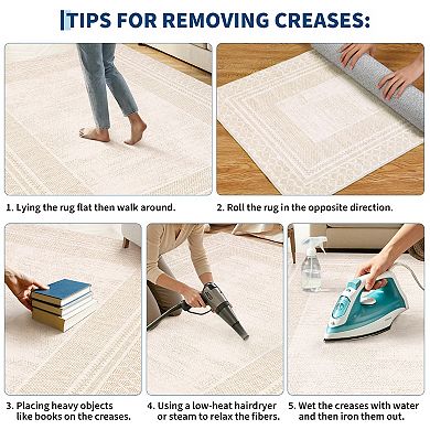 Bordered Machine Washable Area Rug Modern Geometric Soft Low Pile Non Slip Carpet for Living Room
