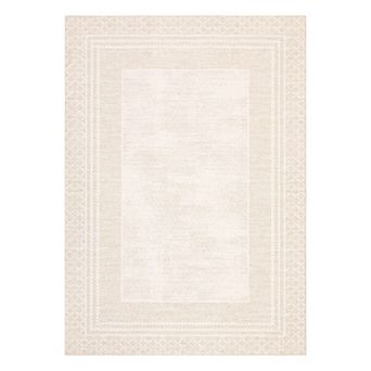 Bordered Machine Washable Area Rug Modern Geometric Soft Low Pile Non Slip Carpet for Living Room