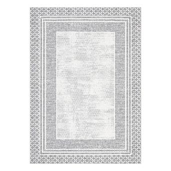 Bordered Machine Washable Area Rug Modern Geometric Soft Low Pile Non Slip Carpet for Living Room