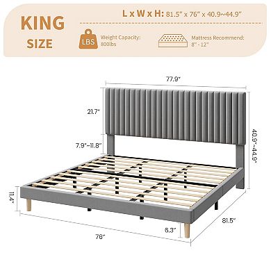 Bed Frame, Upholstered Platform Bed Frame, Strong Wooden Slats Support, No Box Spring Needed