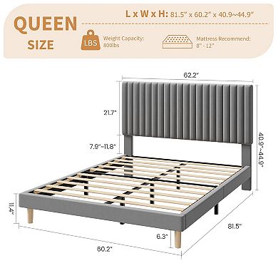 Bed Frame, Upholstered Platform Bed Frame, Strong Wooden Slats Support, No Box Spring Needed