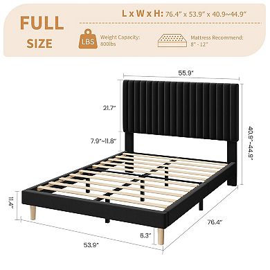 Bed Frame, Upholstered Platform Bed Frame, Strong Wooden Slats Support, No Box Spring Needed