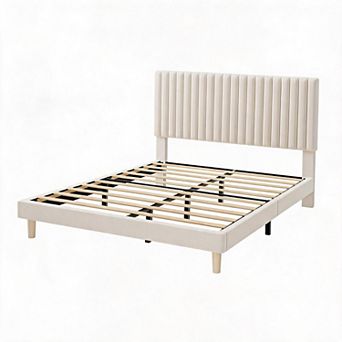 Bed Frame, Upholstered Platform Bed Frame, Strong Wooden Slats Support, No Box Spring Needed