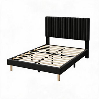 Bed Frame, Upholstered Platform Bed Frame, Strong Wooden Slats Support, No Box Spring Needed