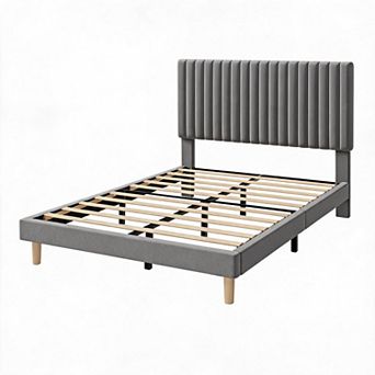 Bed Frame, Upholstered Platform Bed Frame, Strong Wooden Slats Support, No Box Spring Needed
