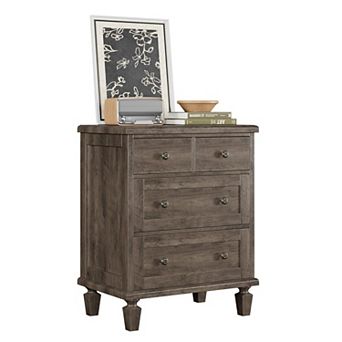 Mid-Century Vintage 4 Drawer Dresser Chest, Carved Handles, Tapered Legs, Large Storage Capacity