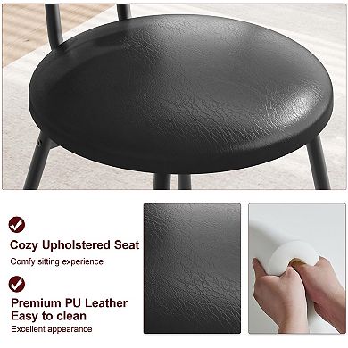Modern Dining Chair Set Upholstered Thick Padded Seat, Natural Rattan Backrest, Sturdy Metal Legs