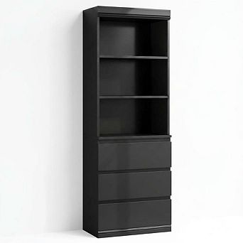 Modern 6 tier Industrial Bookcase with 3 Drawers, Wooden Bookshelf with Open Display Shelves