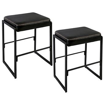Modern PU Leather Bar Stools Set of 2 26 Inch Counter Height Lounge Chairs