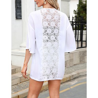 Women's Chiffon Lace Patchwork Cardigan Lightweight Open Front Top