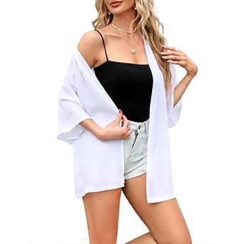 Women's Chiffon Lace Patchwork Cardigan Lightweight Open Front Top