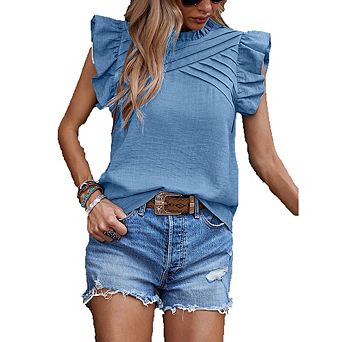 Women's Short Sleeve Blouse Ruffled High Neck Pleated Casual Daily Office Wear Top