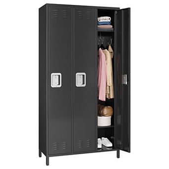 Premium 3-Door Steel Storage Locker Cabinet with Locks & Hooks for Mudroom & Garage