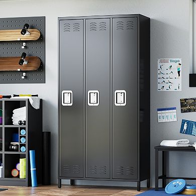 Premium 3-Door Steel Storage Locker Cabinet with Locks & Hooks for Mudroom & Garage