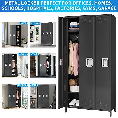 Premium 3-Door Steel Storage Locker Cabinet with Locks & Hooks for Mudroom & Garage