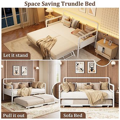 Heavy Duty Metal Twin Daybed Frame, Sofa Bed, Steel Slats Support, No Box Spring Needed for Bedroom