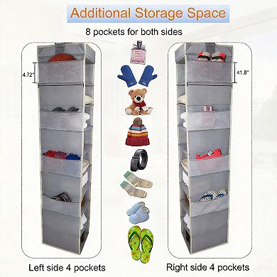 10-Shelf Hanging Shoe Organizer with 8 Side Pockets Sturdy Closet Storage for Clothes Toys