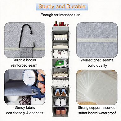 10-Shelf Hanging Shoe Organizer with 8 Side Pockets Sturdy Closet Storage for Clothes Toys