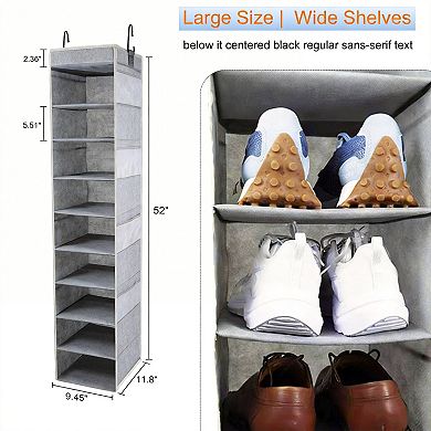 10-Shelf Hanging Shoe Organizer with 8 Side Pockets Sturdy Closet Storage for Clothes Toys