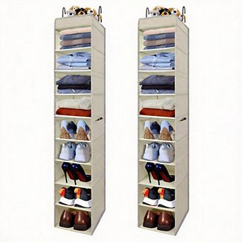 10-Shelf Hanging Shoe Organizer with 8 Side Pockets Sturdy Closet Storage for Clothes Toys
