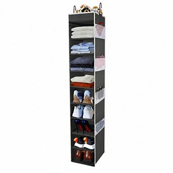 10-Shelf Hanging Shoe Organizer with 8 Side Pockets Sturdy Closet Storage for Clothes Toys