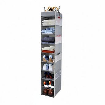 10-Shelf Hanging Shoe Organizer with 8 Side Pockets Sturdy Closet Storage for Clothes Toys