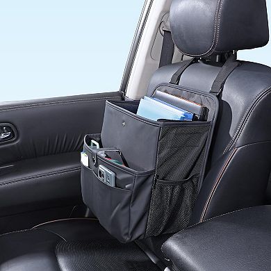 Universal Car Seat Organizer for Front/Back Seats A4 Folders Laptops Tablets Durable Leather Storage