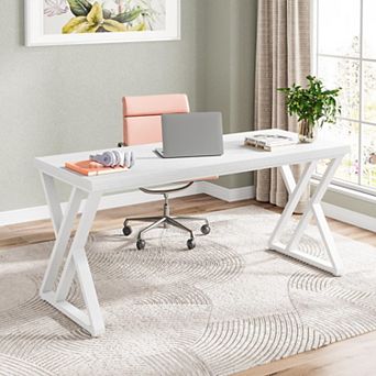 Writing Computer Desk 55 Inch Heavy Duty Z-Shaped Metal Leg Study Table