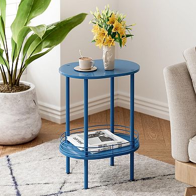 Small Modern 2-Tier Side Table With Storage Sturdy Multipurposeliving Room Bedroom