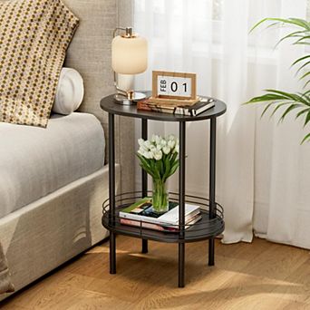 Small Modern 2 tier Side Table With Storage Sturdy Multipurposeliving Room Bedroom