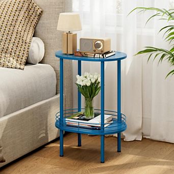 Small Modern 2 tier Side Table With Storage Sturdy Multipurposeliving Room Bedroom