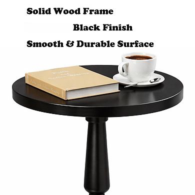 Round Side Table Solid Wood Pedestal Compact for Small Spaces Livingroom Bedroom Office Versatile