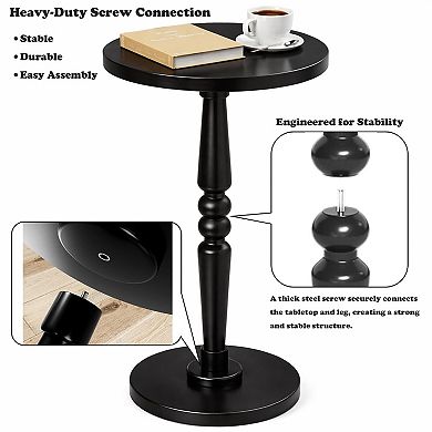 Round Side Table Solid Wood Pedestal Compact for Small Spaces Livingroom Bedroom Office Versatile