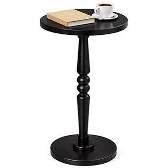 Round Side Table Solid Wood Pedestal Compact for Small Spaces Livingroom Bedroom Office Versatile