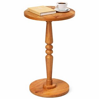Round Side Table Solid Wood Pedestal Compact for Small Spaces Livingroom Bedroom Office Versatile